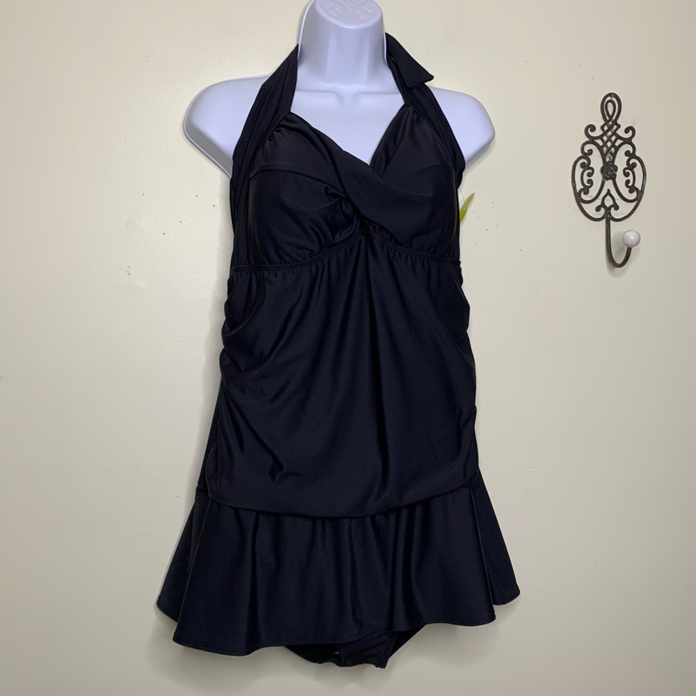 NEW Rodan Oxygen Solid Black Skirted Swim Dress